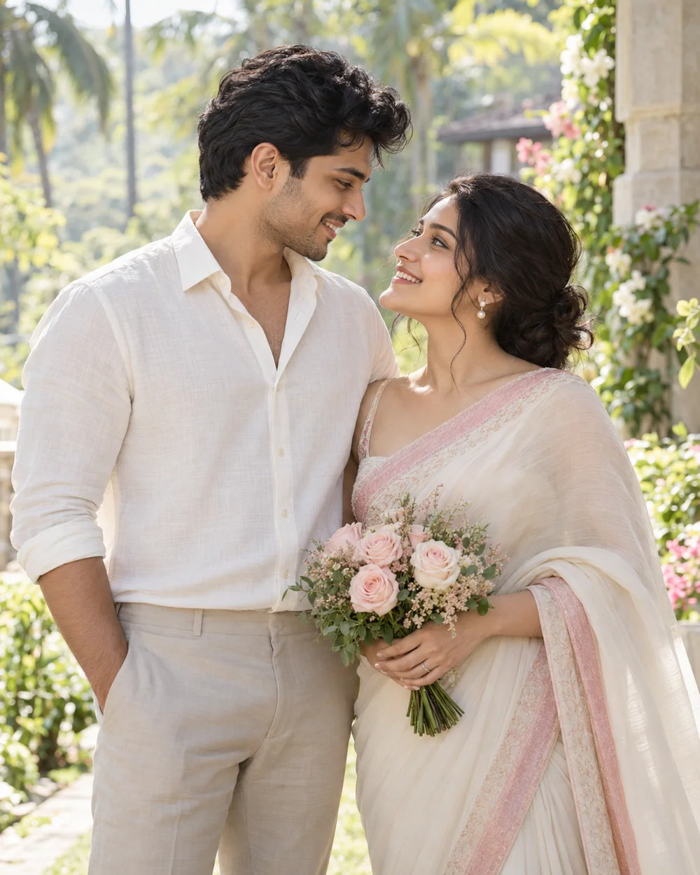 A romantic portrait of a fictional Sri Lankan couple